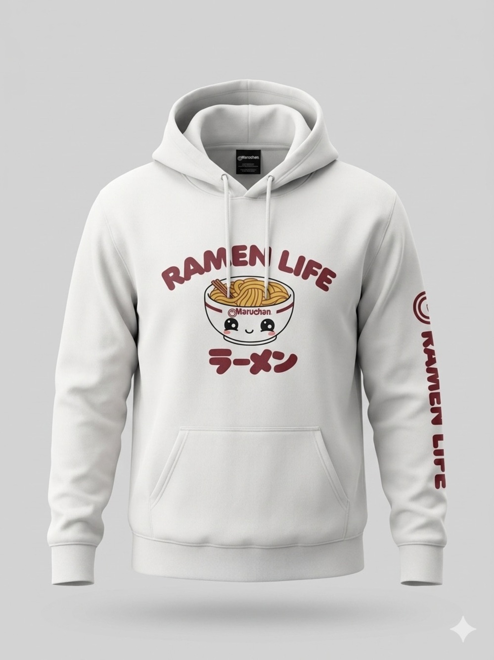 Maruchan Ramen Life Hoodie White Graphic Pullover Anime Kawaii Sweatshirt L